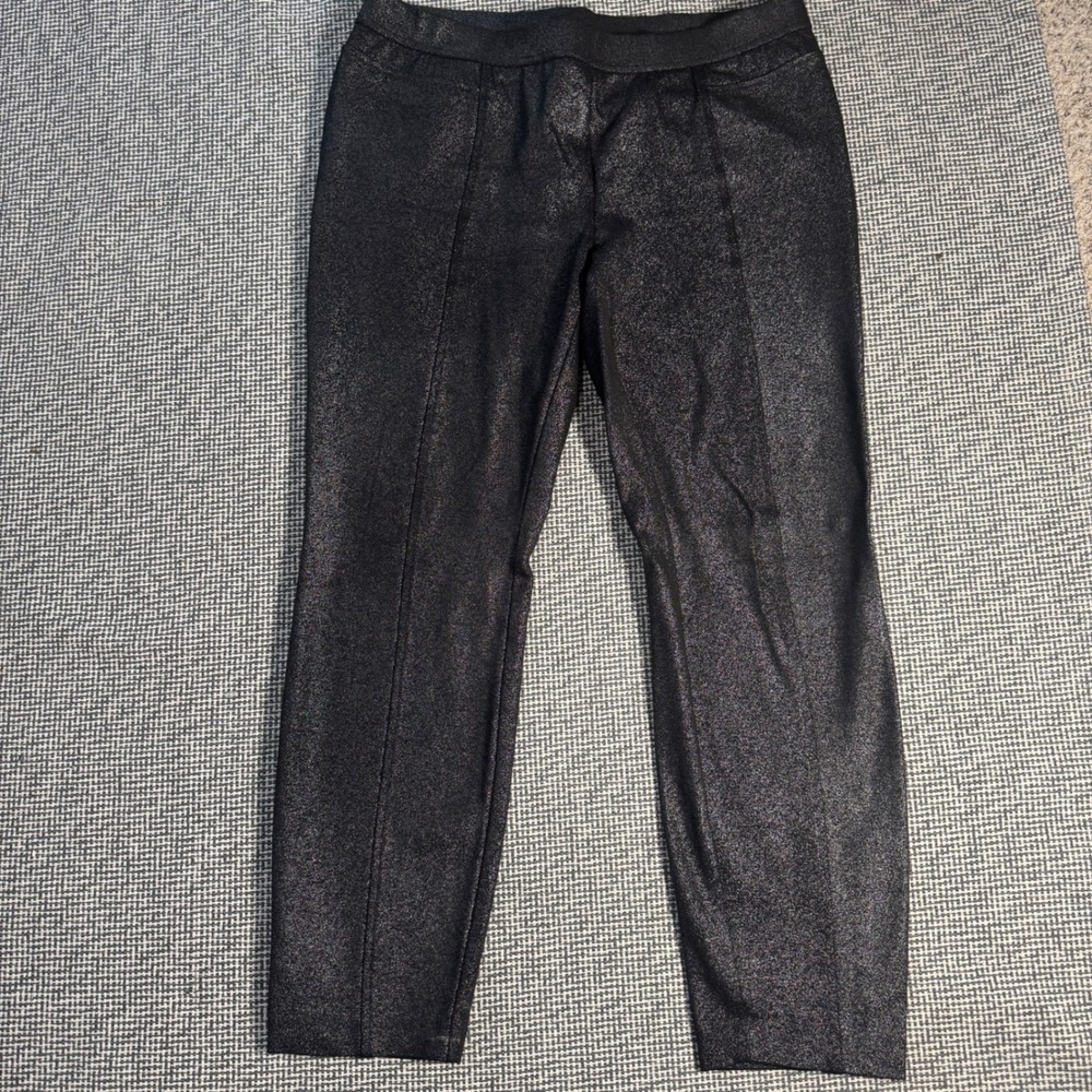 Alfani Womens Size 14 Black Metallic Shimmer Skinny Pull On Pants Tummy Control